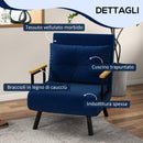 Poltrona Letto Singolo Reclinabile con Cuscino Sfoderabile in Tessuto Effetto Lino Blu  -6