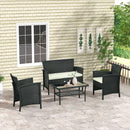 Set Salotto da Giardino Divano 2 Poltrone con Cuscini e Tavolino in Vetro in Rattan PE Nero-2