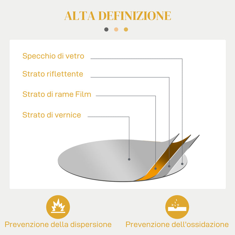 Specchio Moderno e Rotondo Decorativo a Muro con Ganci Ø65x1 cm in Vetro e Metallo Oro-6