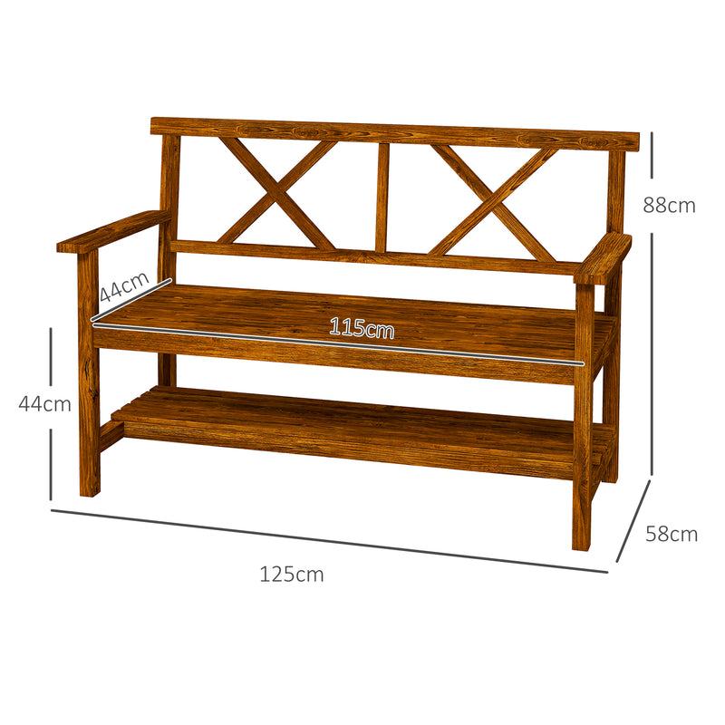 Panchina da Giardino 2 Posti in Legno con Ripiano e Braccioli 125x58x88cm Legno-3