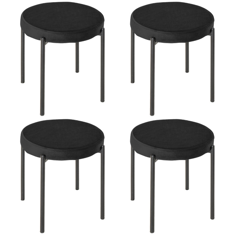 Set 4 Sgabelli Rotondi Ø41,5x46 cm in Tessuto Effetto Velluto Nero  -1