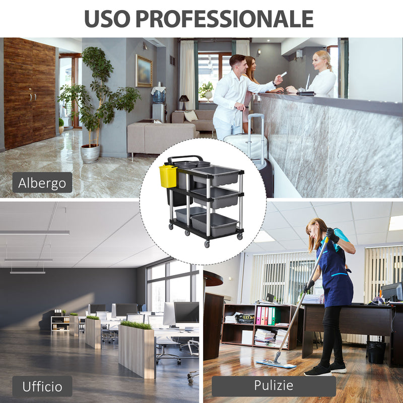 Carrello Pulizie Professionale 3 Livelli 110x50x92 cm in Plastica e Alluminio Grigio-7