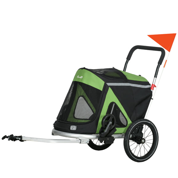 acquista Carrello Rimorchio per Cani da Bicicletta 2 in 1 Pieghevole con Catarifrangenti e Bandierina Verde