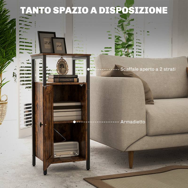 Comodino Stile Industriale 2 Ripiani e Scaffale Interno Regolabile 34x30x80 cm in Legno e Acciaio Marrone-4