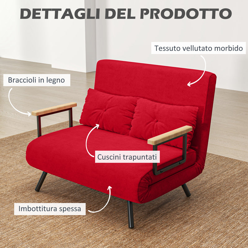 Divano Letto Schienale Regolabile 102x73x81 cm in Velluto Rosso -6