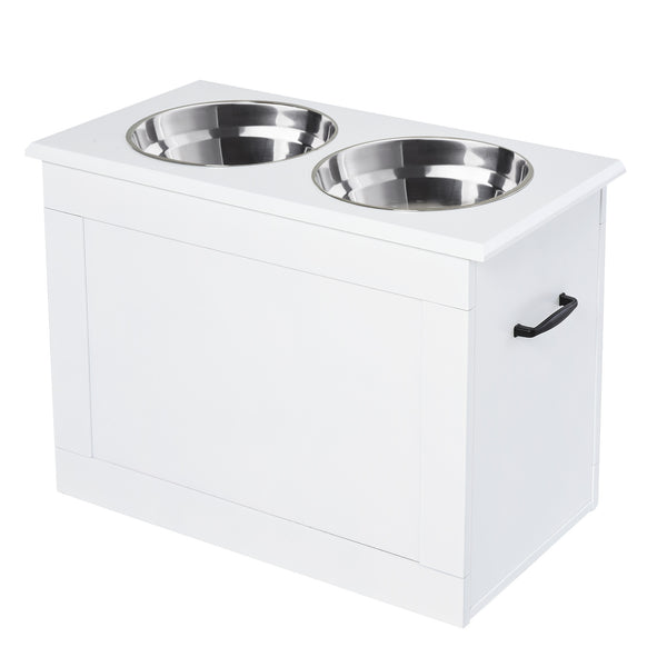 acquista Ciotole per Cani Grandi Rialzate 60x30x41 cm in Acciaio Inox e MDF Bianco