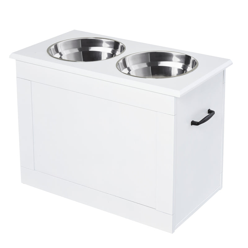 Ciotole per Cani Grandi Rialzate 60x30x41 cm in Acciaio Inox e MDF Bianco -1