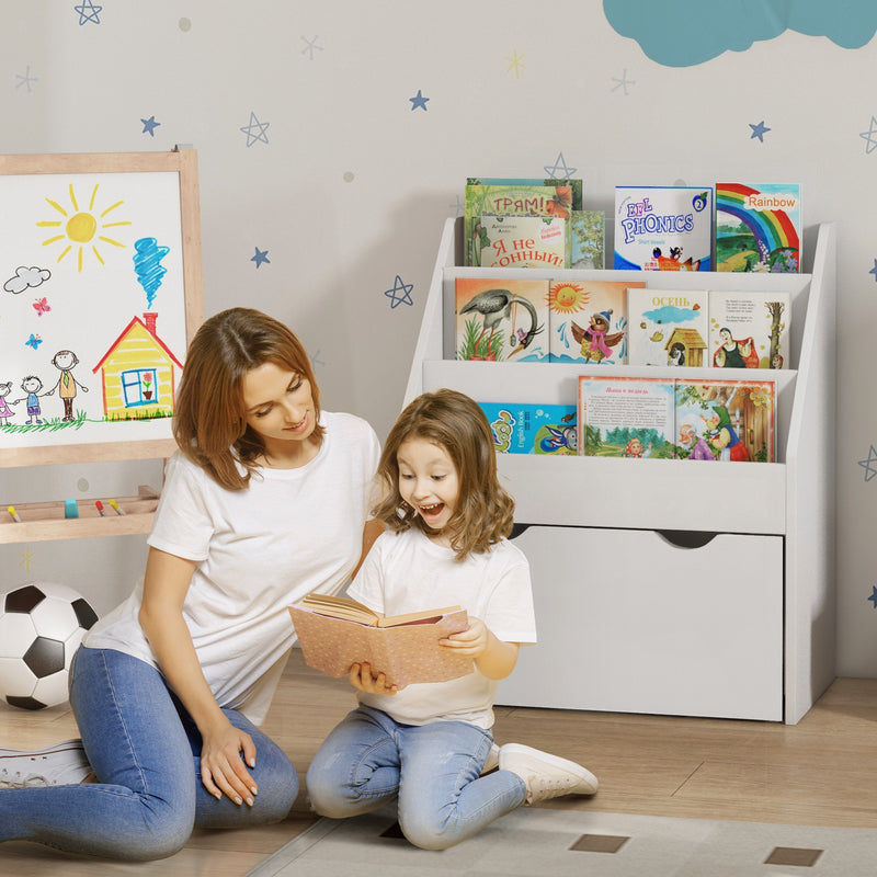 Libreria per Bambini 62.5x30x70 cm 3 Ripiani e Cassetto Inferiore Bianco  -2