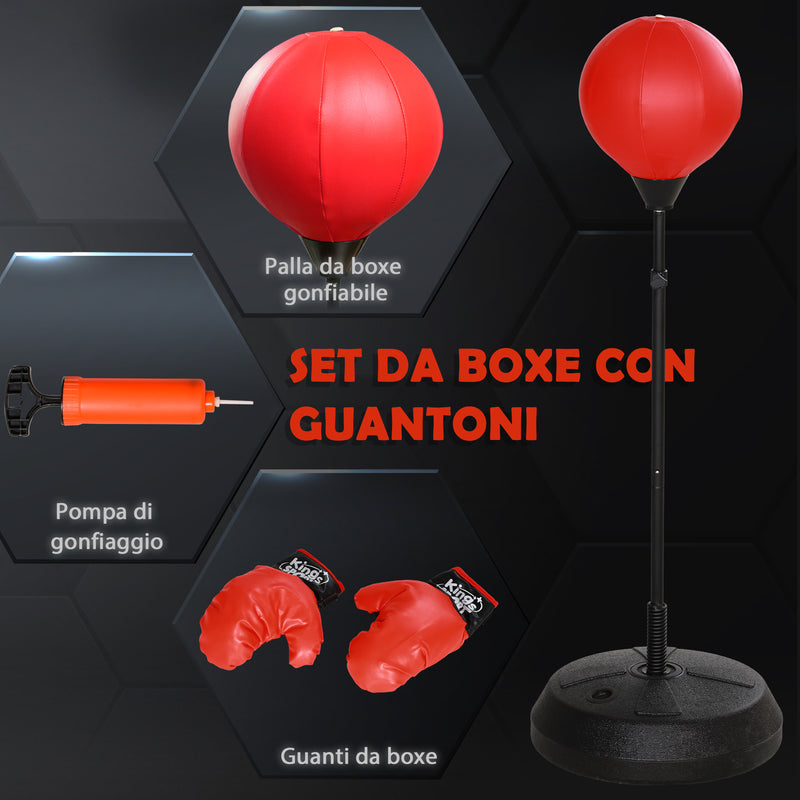 Set Boxe Giocattolo per Bambini H122,5-147 cm con Sacco da Pugilato da Terra e Guantoni Rosso -5