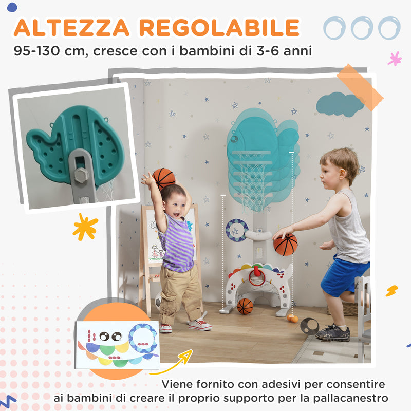 Canestro Basket per Bambini Regolabile 5 in 1 Porta da Calcio e Golf Azzurro  -6