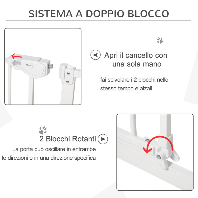 Cancelletto di Sicurezza per Animali Domestici 3 Estensioni Regolabile 74-148cm Chiusura Automatica Bianco-4