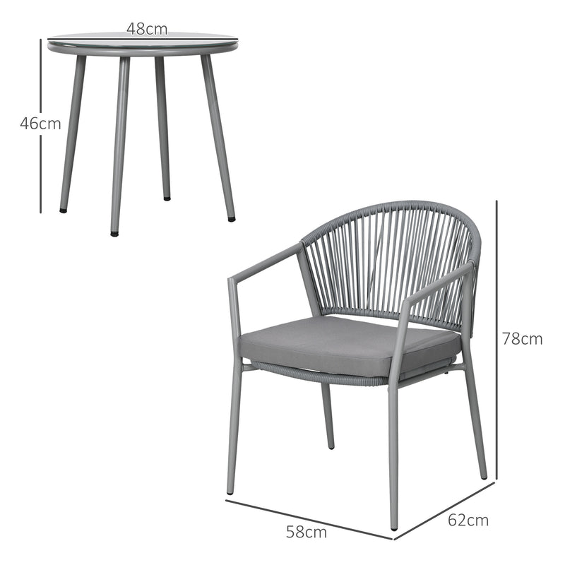 Set Tavolino e 2 Sedie con Cuscini da Giardino in Rattan PE Grigio-3