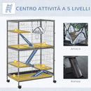 Gabbia per Conigli a 5 Livelli con 4 Ingressi e Amaca 80x52x128 cm in Metallo e PP Argento e Nero-6