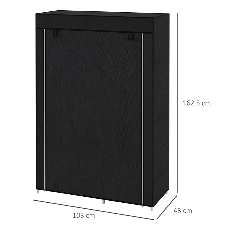 Armadio in Tessuto Portatile 103x43x162,5 cm Appendiabiti e 6 Ripiani Nero -3