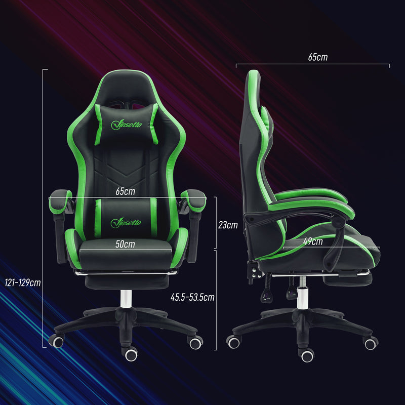 Sedia da Gaming Altezza Regolabile e Schienale Reclinabile 65x65x121-129 cm Nero e Verde   -3