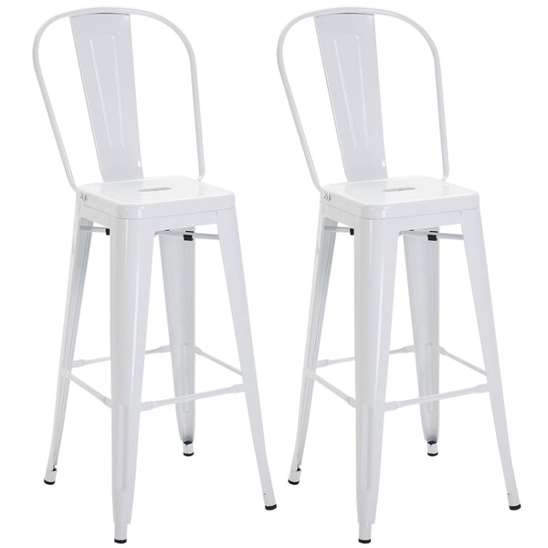 Set 2 Sgabelli da Bar Stile Industriale Schienale Rimovibile 44x49x116 cm in Metallo Bianco sconto