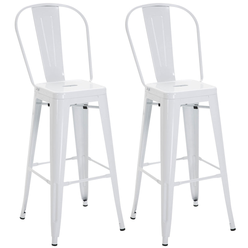 Set 2 Sgabelli da Bar Stile Industriale Schienale Rimovibile 44x49x116 cm in Metallo Bianco-1