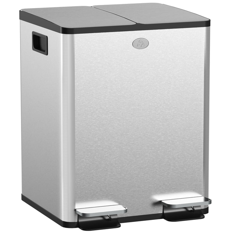 Pattumiera a Pedale 2 Sezioni da 20L 45,8x36x51,6 cm in Acciaio Inox e PP  -1