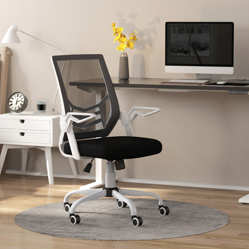 Sedia Operativa Ergonomica Altezza regolabile 94-104 cm Tessuto Effetto Lino Bianco e Nero -2