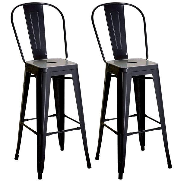 Set 2 Sgabelli da Bar Stile Industriale Schienale Rimovibile 44x49x116 cm in Metallo Nero acquista