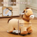 Cavallo Cavalcabile Elettrico 6V per Bambini con Ruote in PU e Musica Marrone  -4