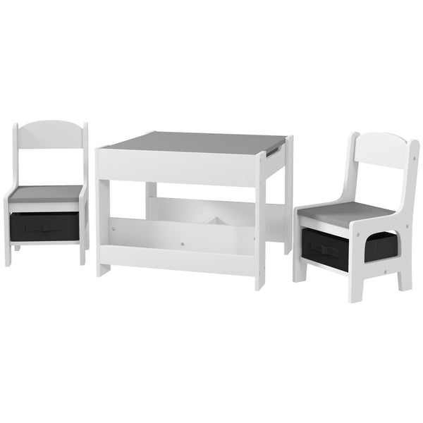 online Set Tavolino per Bambini e 2 Sedie Piano del Tavolo 2 in 1 con Lavagna e Contenitori Grigio