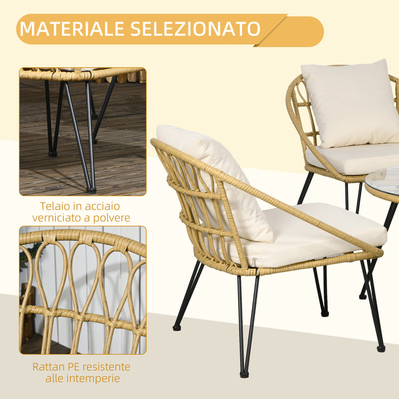 Set Tavolino con Vetro Temperato e 4 Sedie con Cuscini da Giardino in Acciaio e PE Rattan Giallo Nero e Beige-5