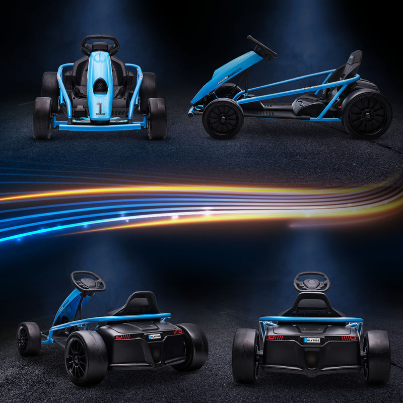 Go Kart Elettrico per Bambini 24V 13km/h Schienale Alto e Cintura di Sicurezza Blu e Nero  -7