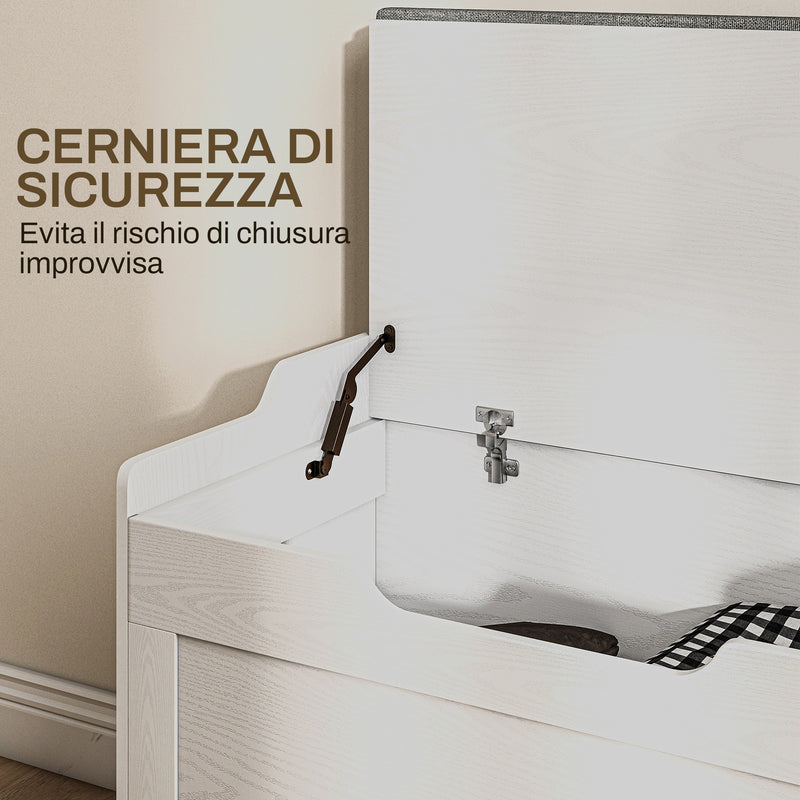 Panca Contenitore in Legno con Cuscino in Tessuto 103L 75x40x56cm Bianco -6