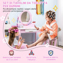 Specchiera Giocattolo per Bambine Tavolo Trucco con Specchio e Sgabello Rosa  -4