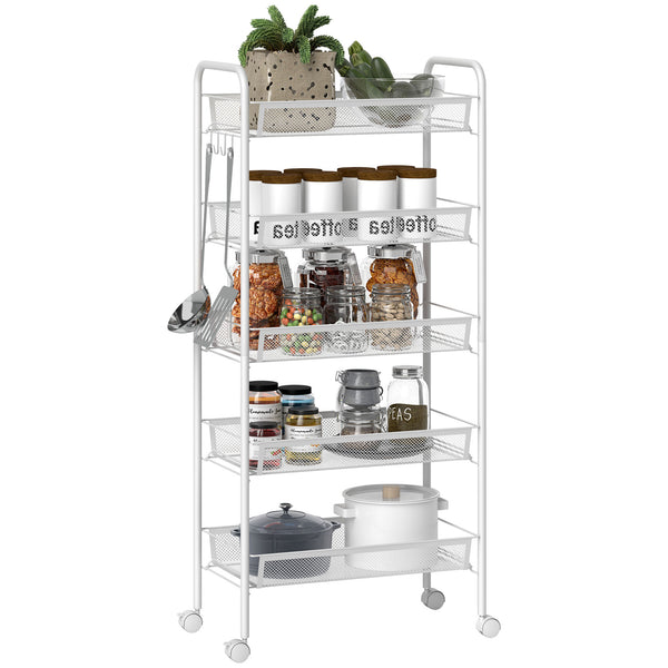 prezzo Carrello da Cucina Salvaspazio 5 Livelli con Cestini a Rete in Acciaio 45x26,5x106 cm Bianco