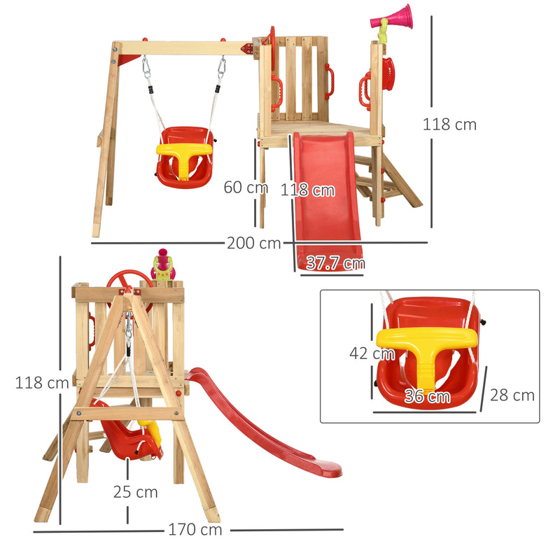 Set con Scivolo e Altalena da Giardino per Bambini 170x200x118 cm in Legno e Plastica Rosso-3