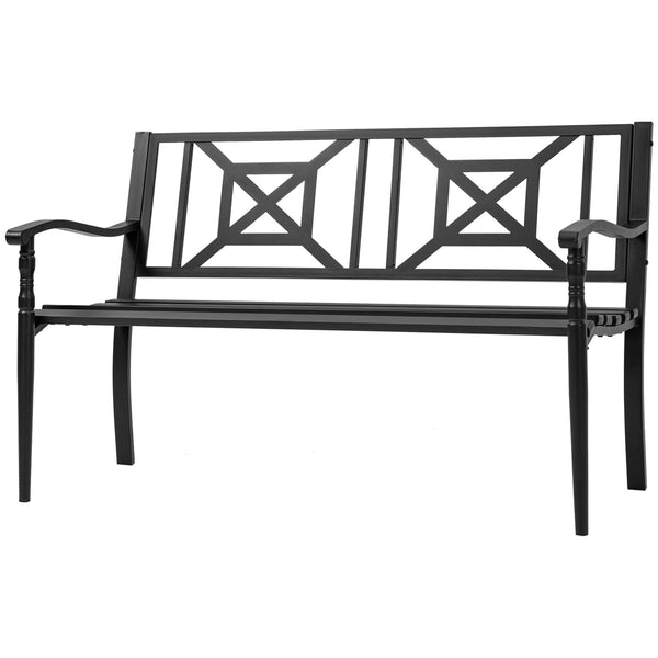 sconto Panchina da Giardino in Acciaio a 2 Posti con Schienale Alto e Braccioli 128x62.5x81.5 cm Nero