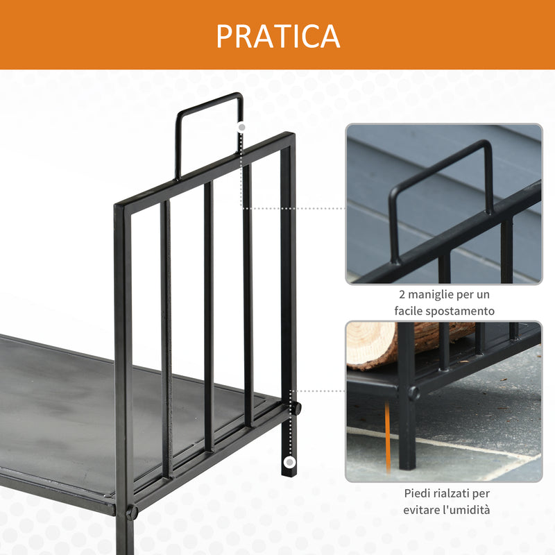 Portalegna per Camino con maniglie in Metallo 44,5x33x46,5 cm da Interno ed Esterno Max 15Kg Nero-5