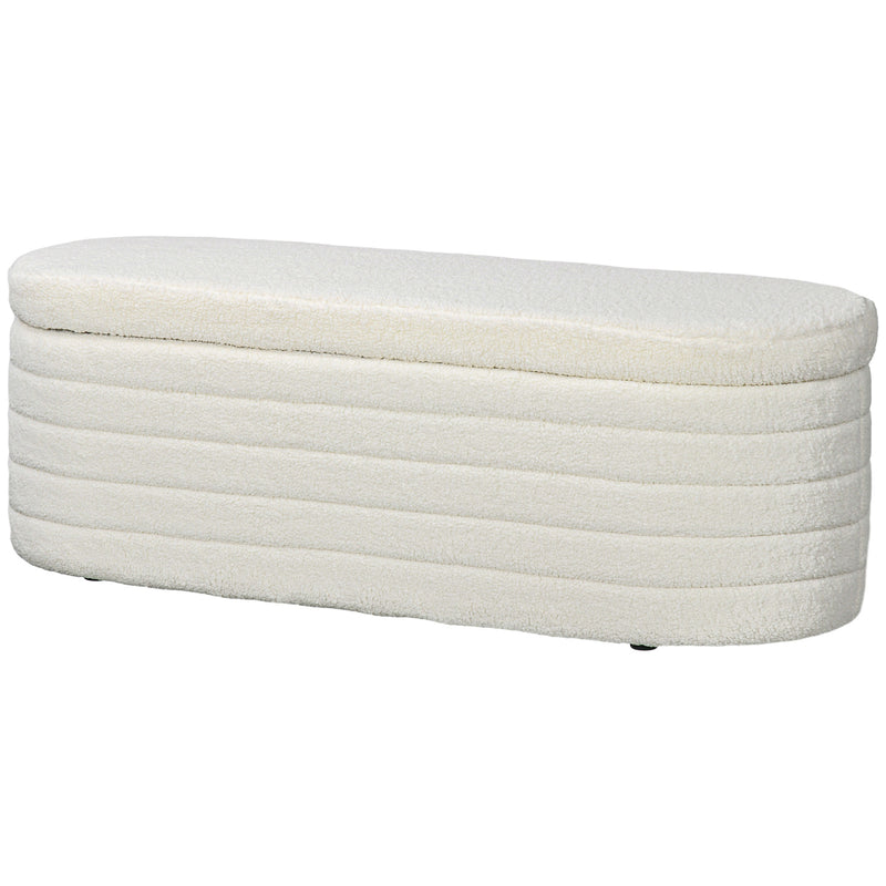 Panca Fondoletto con Vano Contenitore 116x41x40,5 cm in Tessuto Teddy Crema  -1