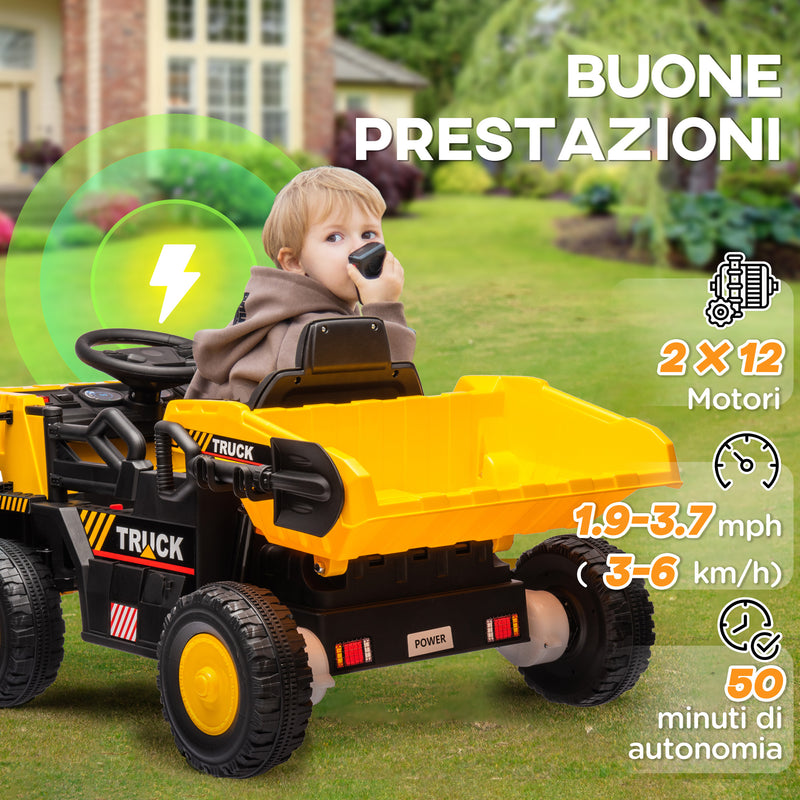 Camion Elettrico per Bambini 12V Velocità 3-6km/h Giallo  -6