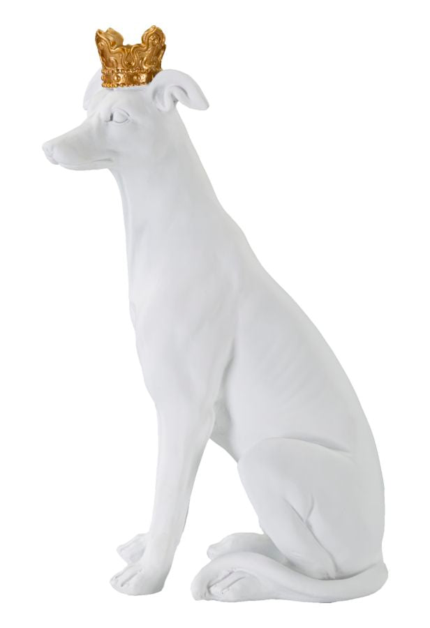 Statua Cane con Corona Bianco 20x12,5x33 cm in Poliresina-2