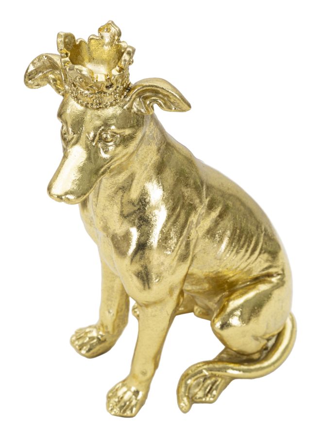 Statua Cane con Corona Oro 20x12,5x33 cm in Poliresina-3