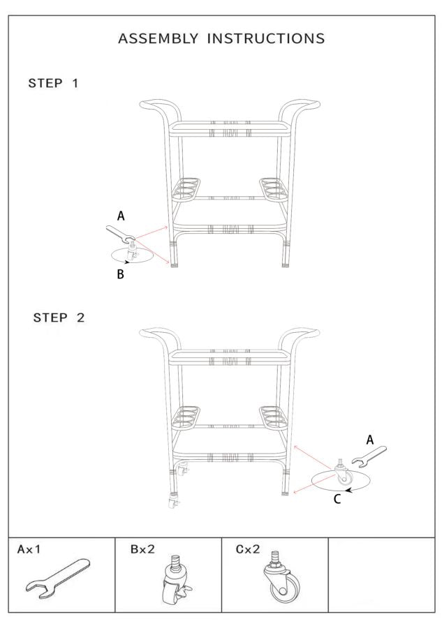 Carrello Panama 2 Ripiani 83x46x87,5 cm in Rattan-9