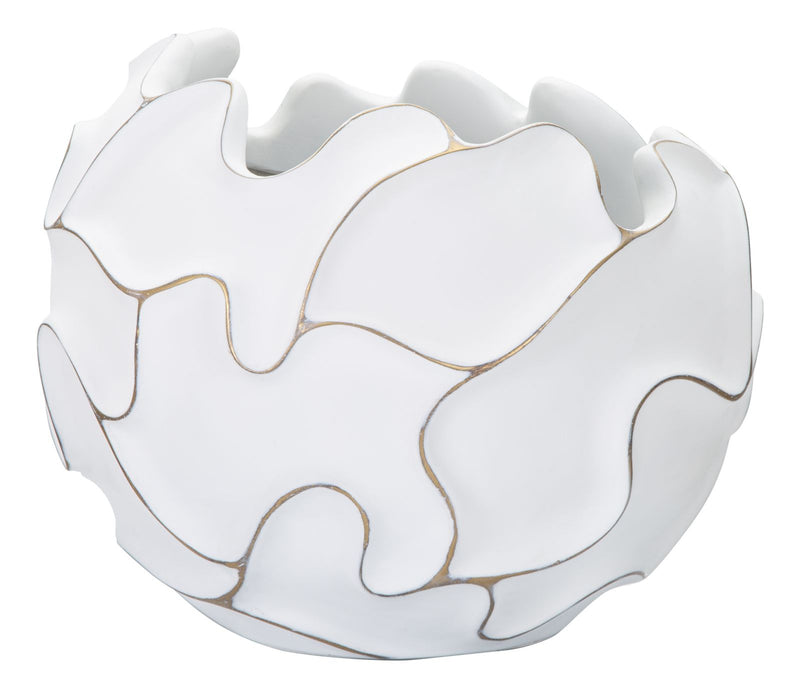 Vaso Gaspeau Lines 44x37x44 cm in Poliresina Bianco-1