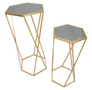 Set 2 Tavolini Esagonal Ø50 cm e Ø40 cm in Ferro e MDF Oro-2