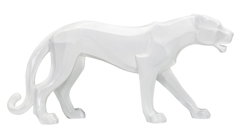 Statua Pantera 70x32,5x18 cm in Poliresina Bianco-1