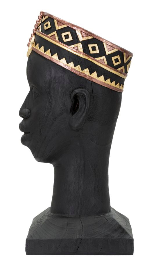 Statua Uomo Masai 25x56x25 cm in Poliresina Nero/Oro-2