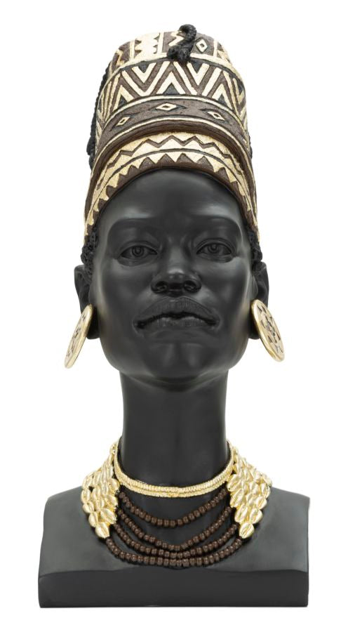 Statua Donna Masai con Turbante 21,5x45x27,5 cm in Poliresina Nero/Oro-1