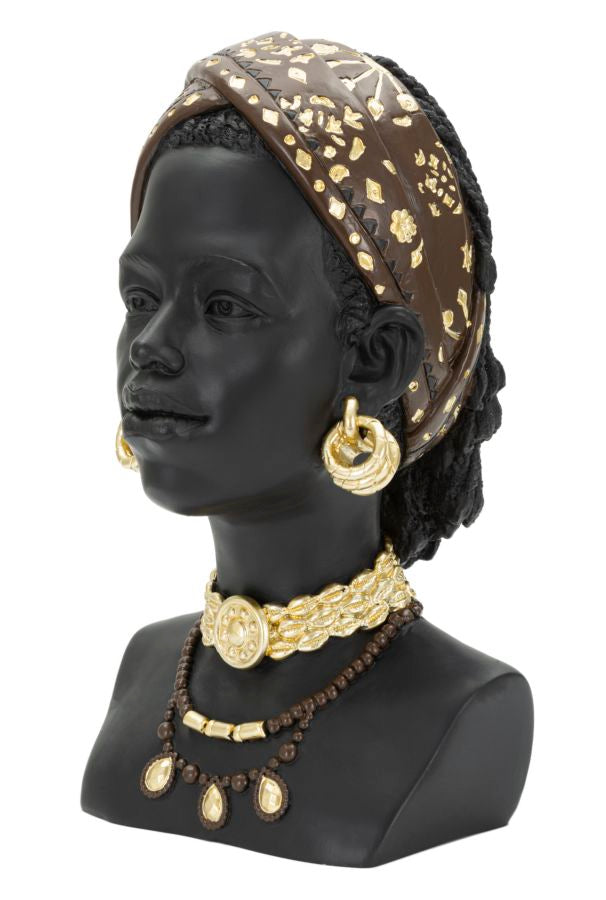 Statua Donna Masai 19x30x18,5 cm in Poliresina Nero/Oro-3