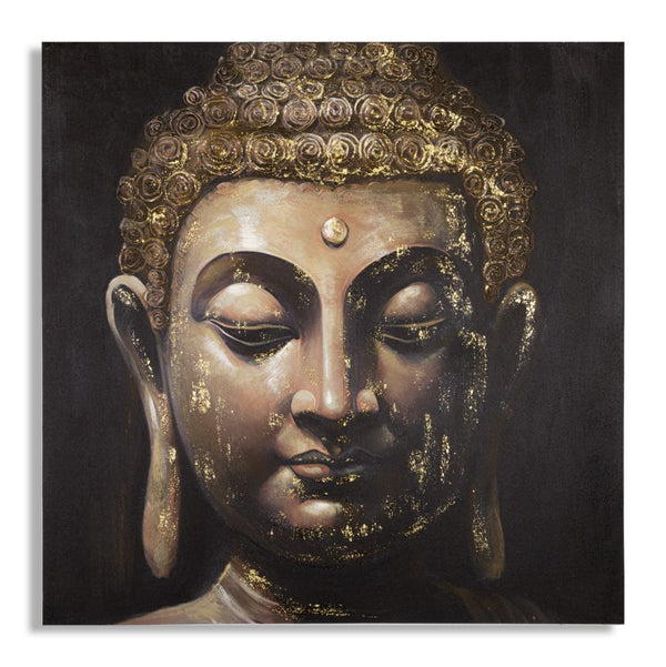 prezzo Dipinto su Tela Buddha 100x100x3 cm Cornice in Legno di Pino Multicolor