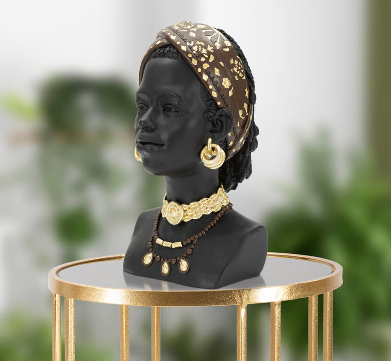 Statua Donna Masai 19x30x18,5 cm in Poliresina Nero/Oro-7