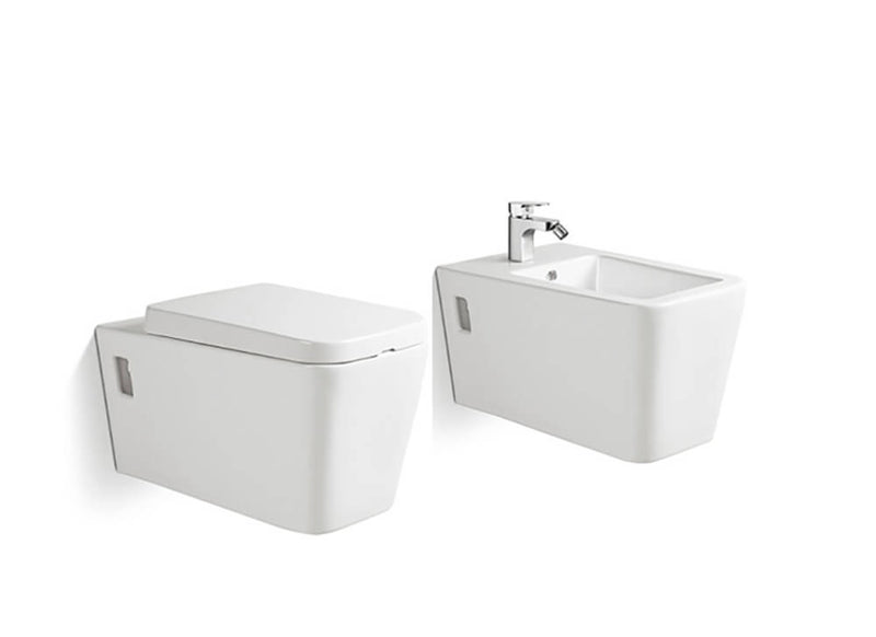 Coppia di Sanitari Sospesi Wc e Bidet in Ceramica 36x57x32 Cm Vorich Minimal Bianco-1