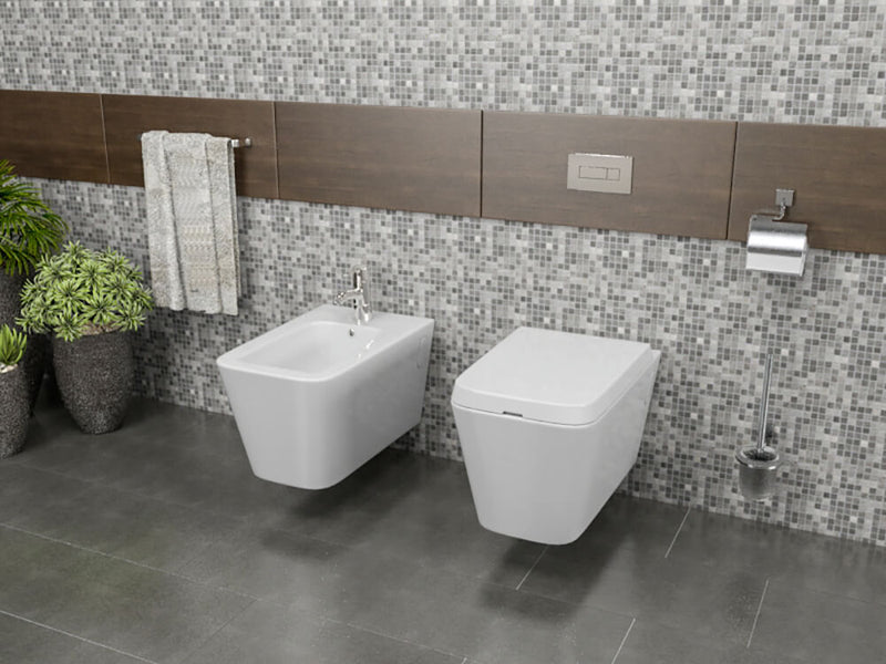 Coppia di Sanitari Sospesi Wc e Bidet in Ceramica 36x57x32 Cm Vorich Minimal Bianco-2