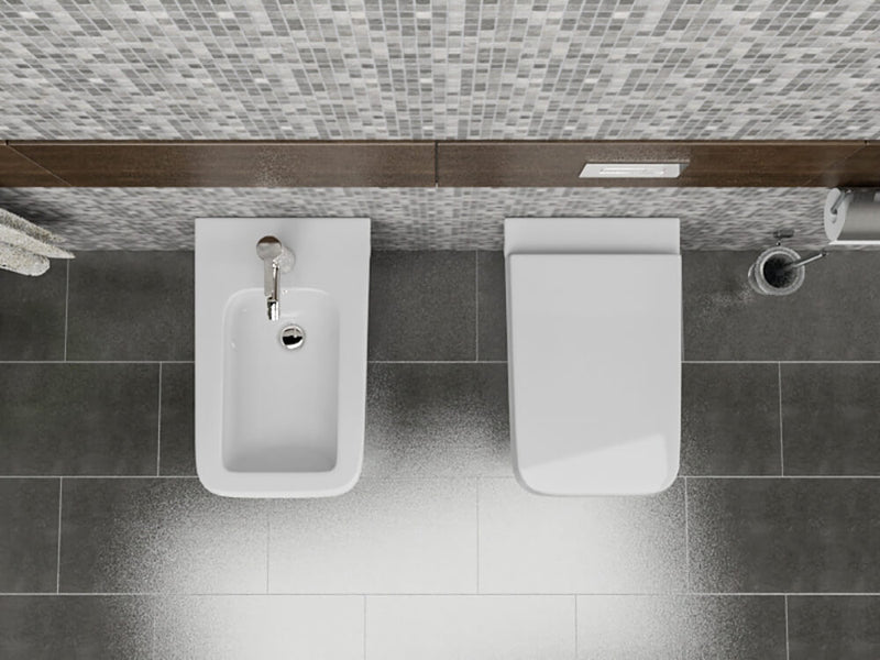 Coppia di Sanitari Sospesi Wc e Bidet in Ceramica 36x57x32 Cm Vorich Minimal Bianco-3